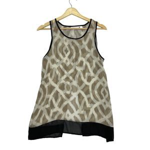 New York & Company Sheer Tank Top Blouse Beige Womens Size Small Open Back Top